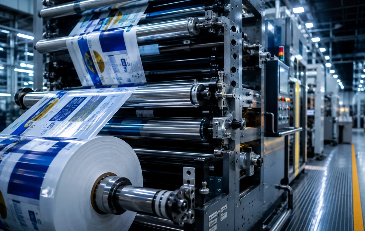 Printing machinery operating in a modern production facility